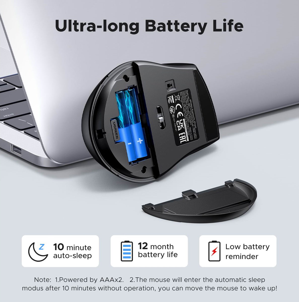 Bezprzewodowa mysz UGREEN M511, 1600DPI, Czarna