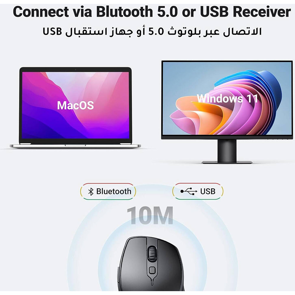 Mysz bezprzewodowa UGREEN MU101, 4000DPI, BT / Wi-Fi, Czarna