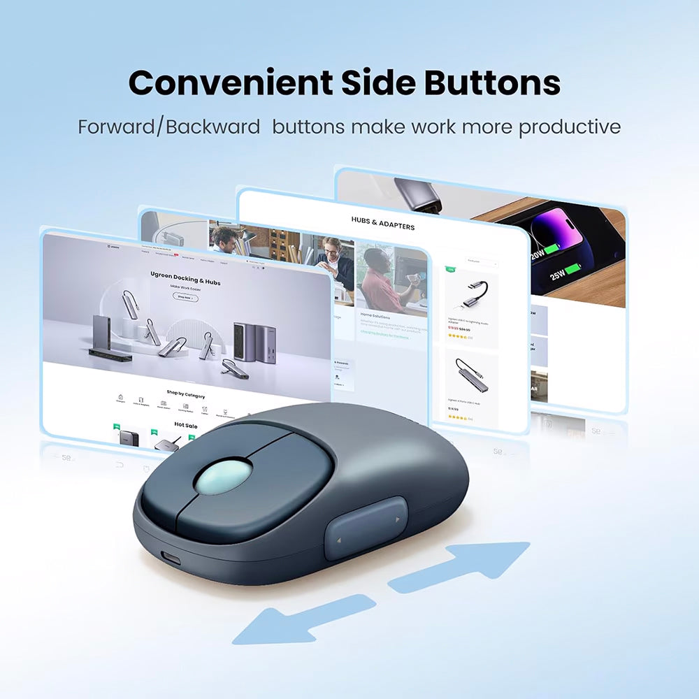 Mysz Bezprzewodowa UGREEN MU102 FUN+, 4000DPI, BT / Wi-Fi, Niebieska