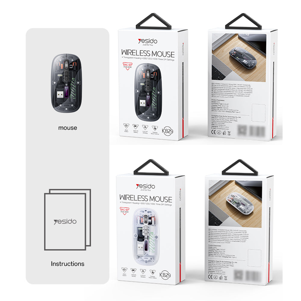 Mysz bezprzewodowa Yesido KB29, 800DPI - 1600DPI, BT / Wi-Fi, Biała