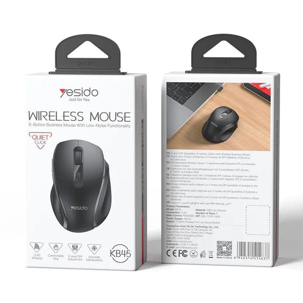 Mysz Bezprzewodowa Yesido KB45, 800DPI - 1600DPI, Czarna