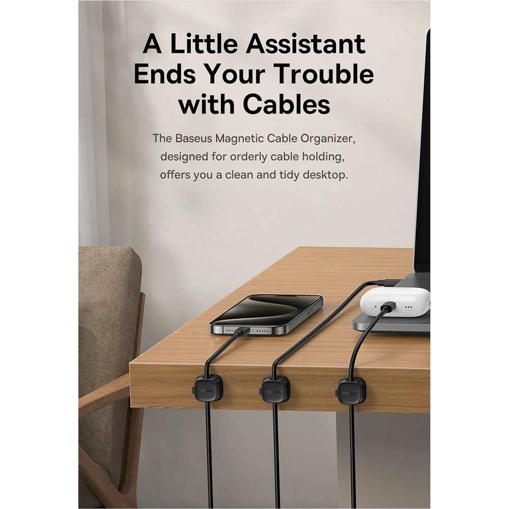 Baseus Lite Magnetic Cable Organizer, Set of 3 Pieces, Black B01331106111-00