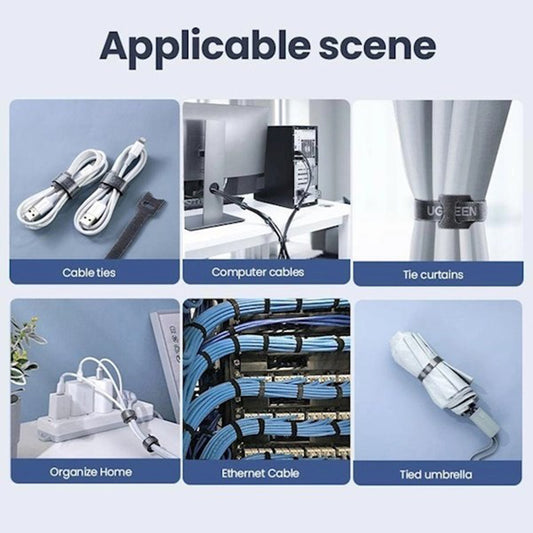 Organizator Kabli UGREEN LP401, Velcro, Zestaw 3 Sztuki, Czarny