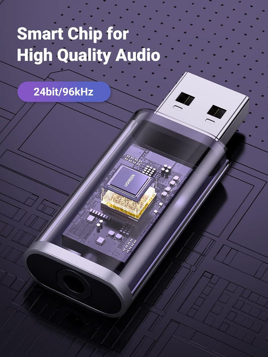 UGREEN CM383 USB Sound Card, 1 x 3.5mm Jack, Grey