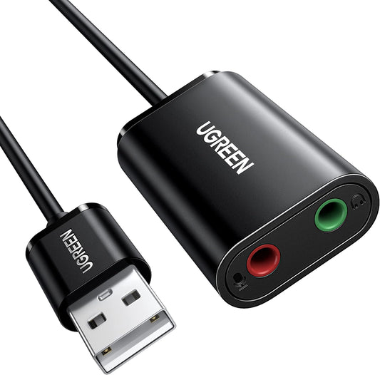 Karta dźwiękowa USB UGREEN US205, 2 x jack 3,5 mm, czarna