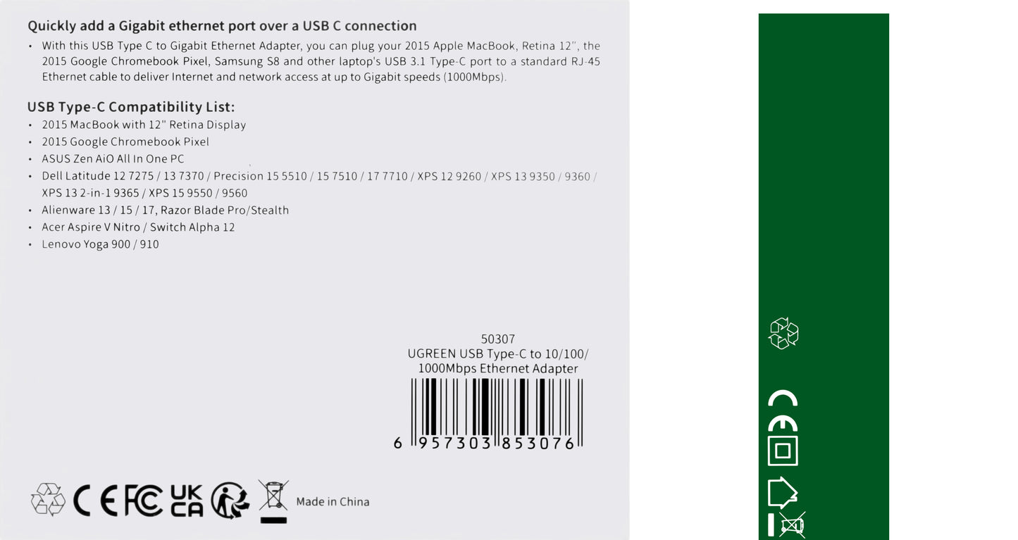 Karta sieciowa UGREEN US236, RJ45, USB-C, czarna