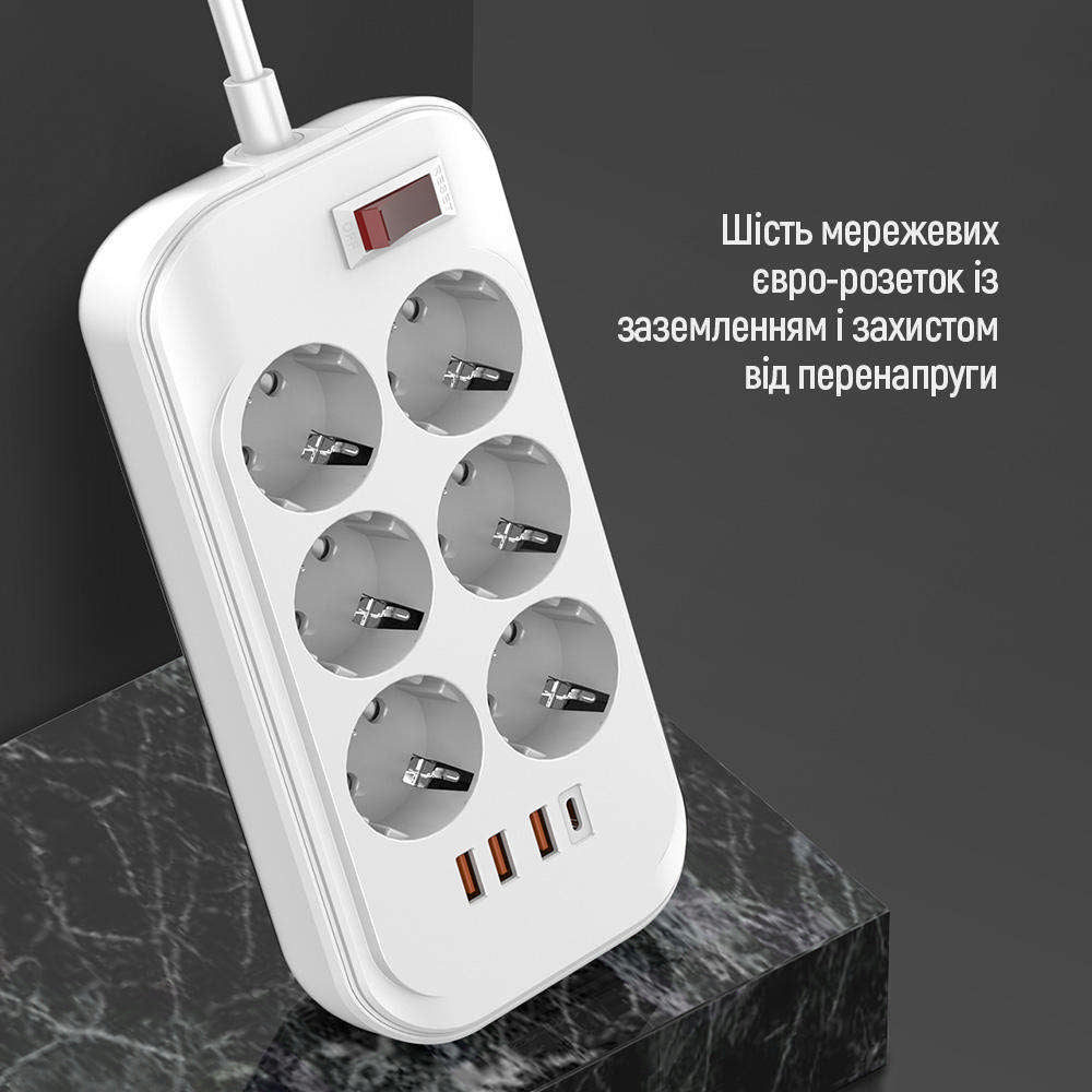 Przedłużacz ColorWay, 6 x Schuko, Biały
