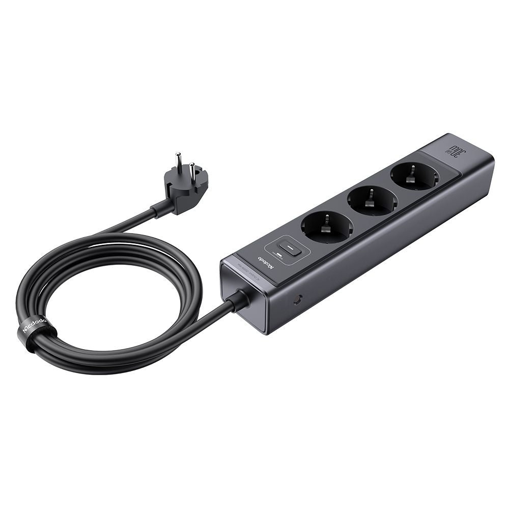Przedłużacz McDodo CH-0620, 3 x Schuko - 1 x USB-A - 2 x USB-C, Czarny