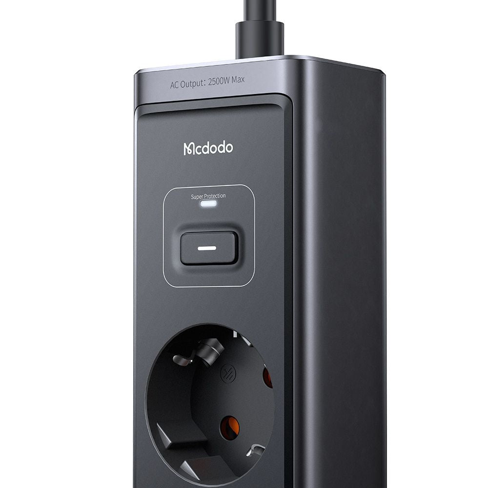 Przedłużacz McDodo CH-0620, 3 x Schuko - 1 x USB-A - 2 x USB-C, Czarny