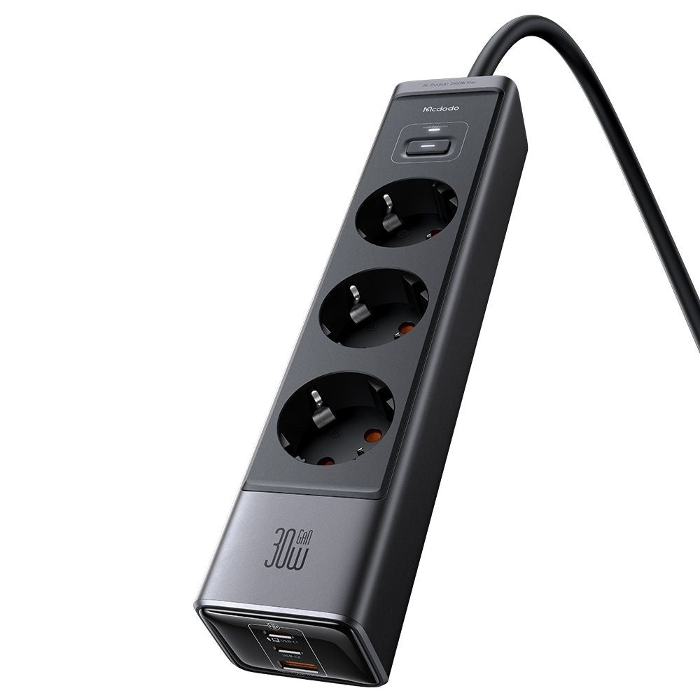 Przedłużacz McDodo CH-0620, 3 x Schuko - 1 x USB-A - 2 x USB-C, Czarny