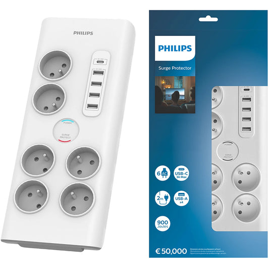 Ładowarka sieciowa Philips, 4 x USB-A - 1 x USB-C - 6 x Schuko, biała PHIL-SPN7060WA/60