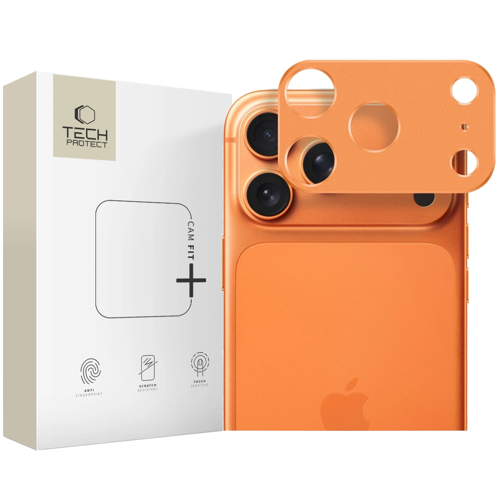 Ramka ochronna do tylnej kamery Tech-Protect Camalloy Fit+ dla Apple iPhone 17 Pro Max, Aluminium, Pomarańczowa