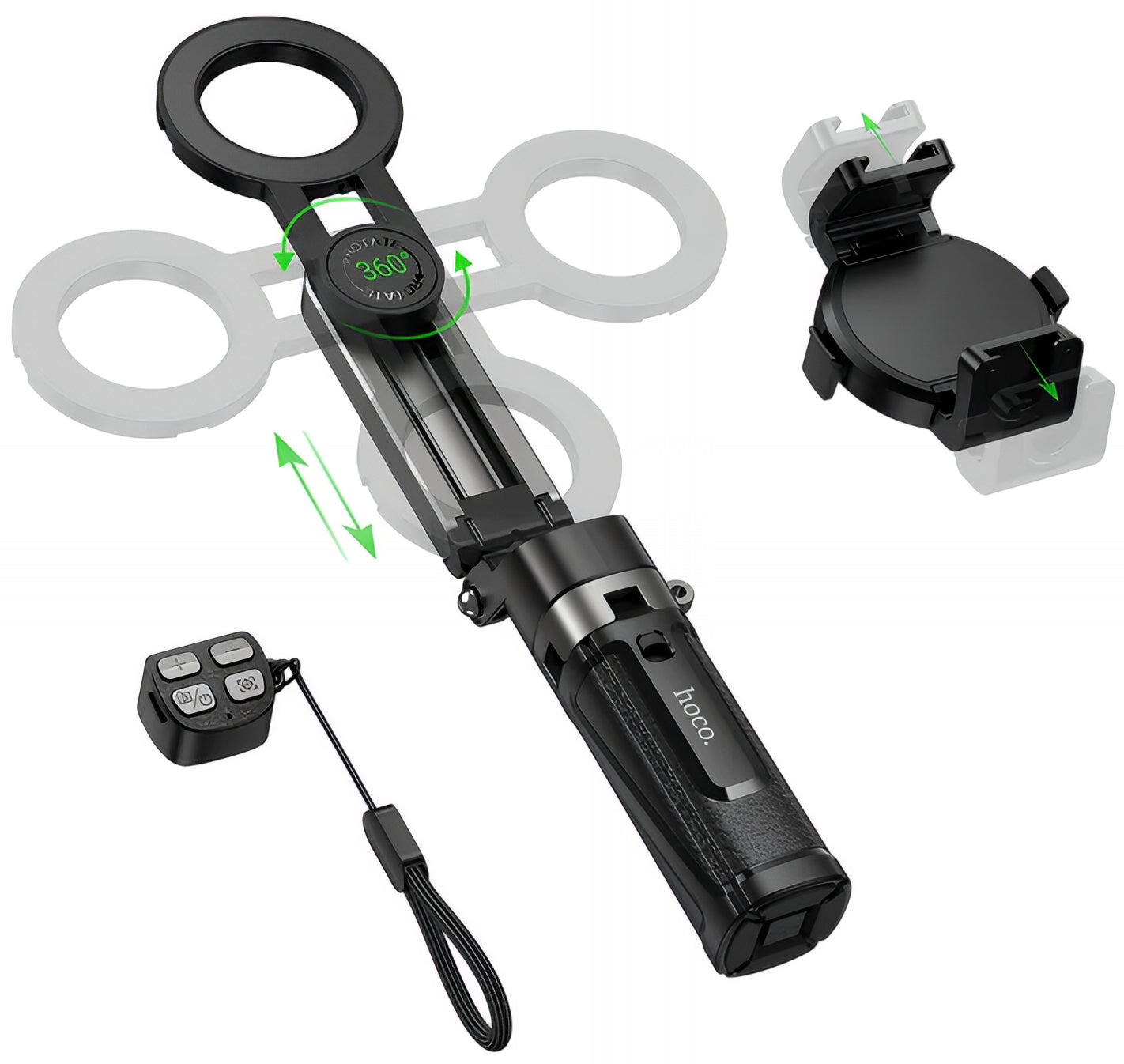 Selfie Stick Bluetooth HOCO K27 Pro, Uniwersalny, Czarny