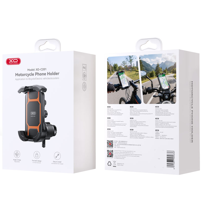 Uchwyt rowerowy i motocyklowy XO Design C201, 4,5 cala - 7 cali, czarno-pomarańczowy