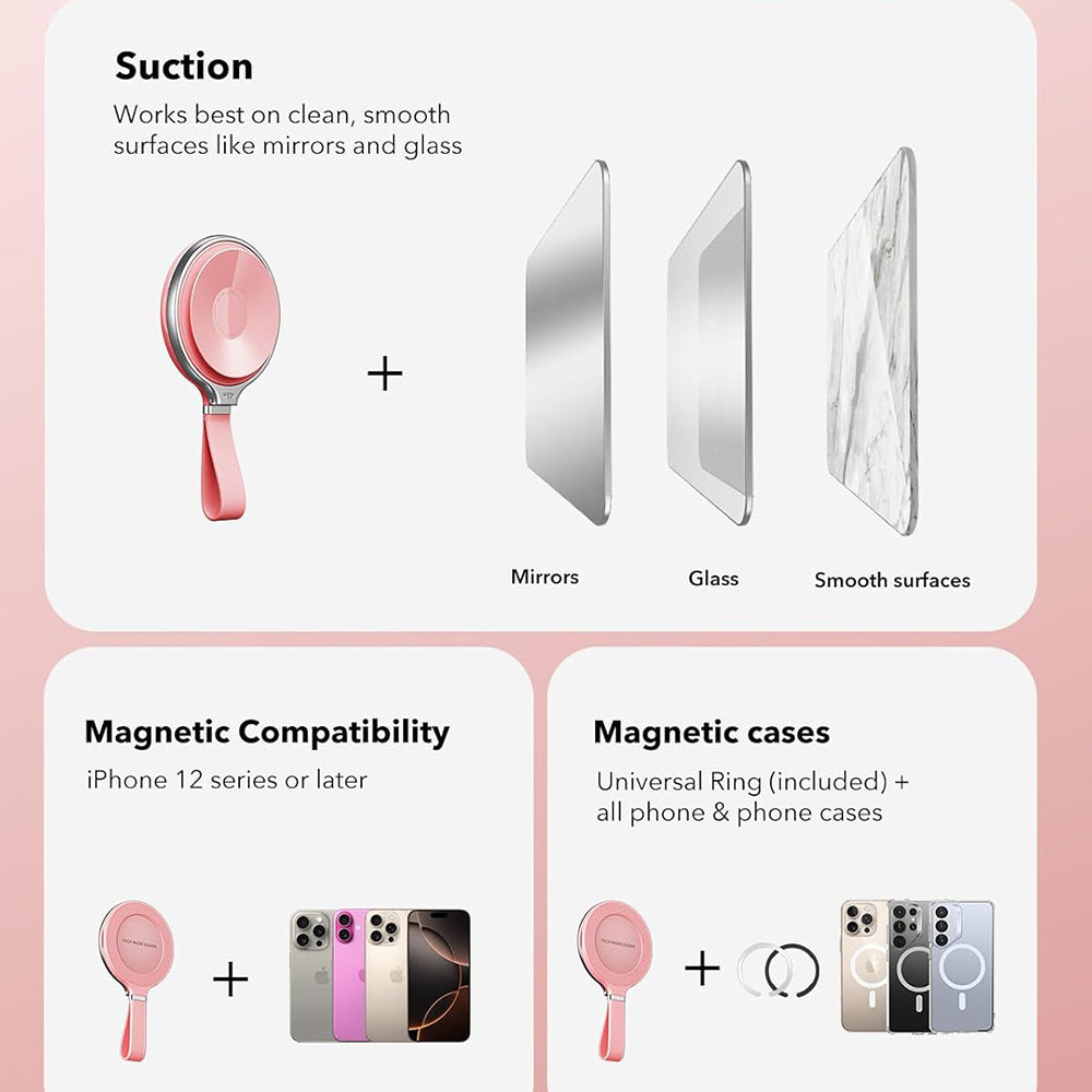 Uchwyt Pierścieniowy ESR HaloLock Leather, Uniwersalny, Różowy