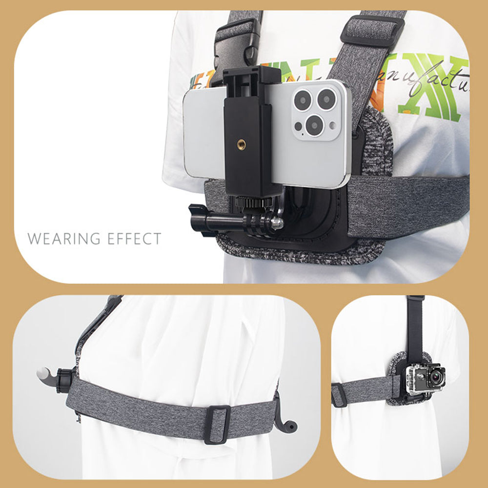 Uchwyt na klatkę piersiową do kamery sportowej Techsuit JX-002 dla serii GoPro, Szary