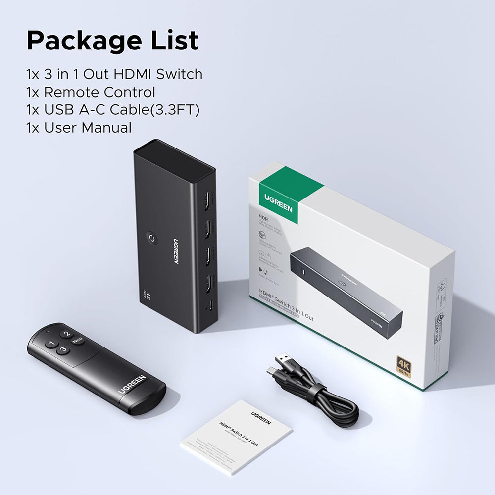 Switch Video HDMI UGREEN AW504 (55857), Czarny