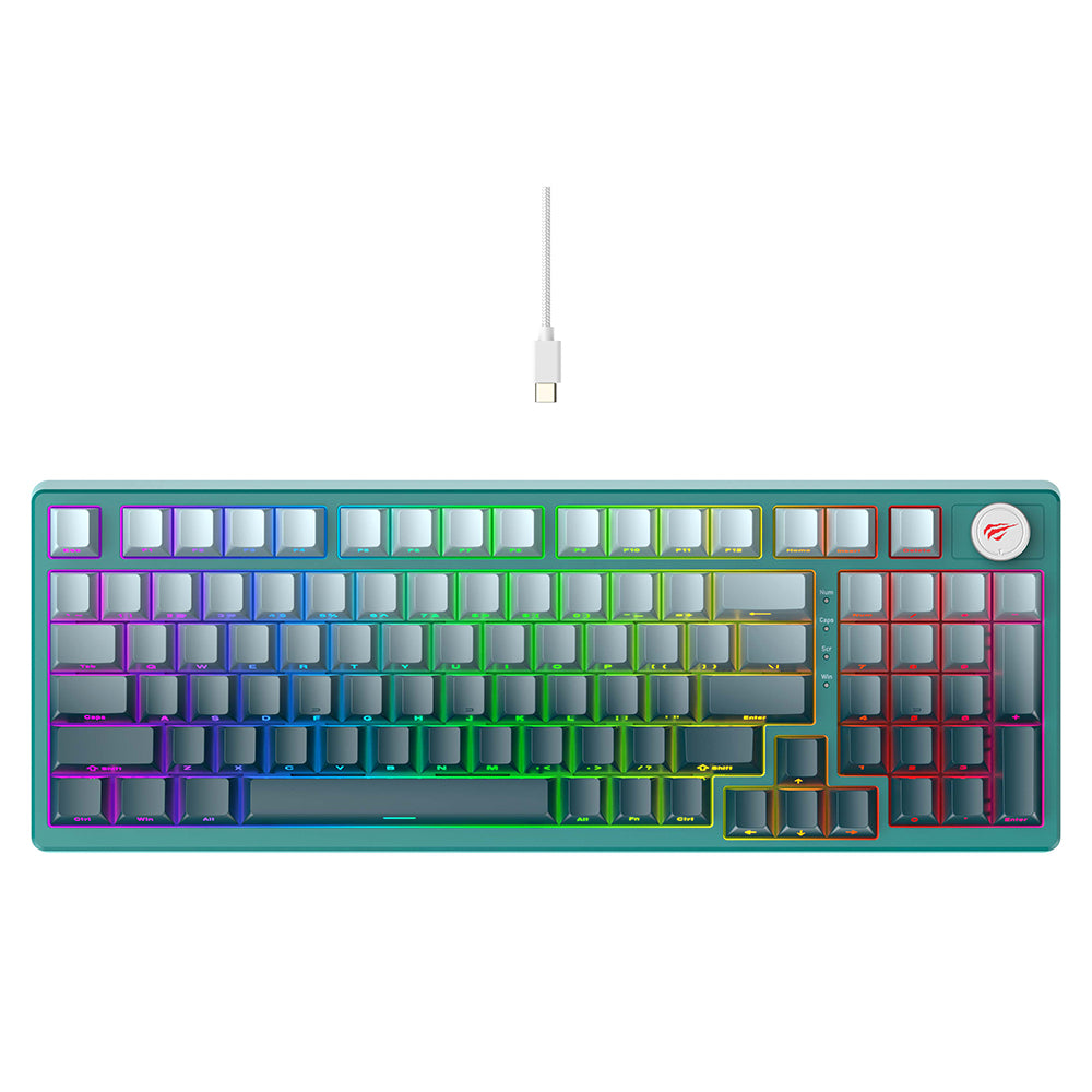 Klawiatura Gamingowa HAVIT KB899L, RGB, 1.8m, Biało-Zielona