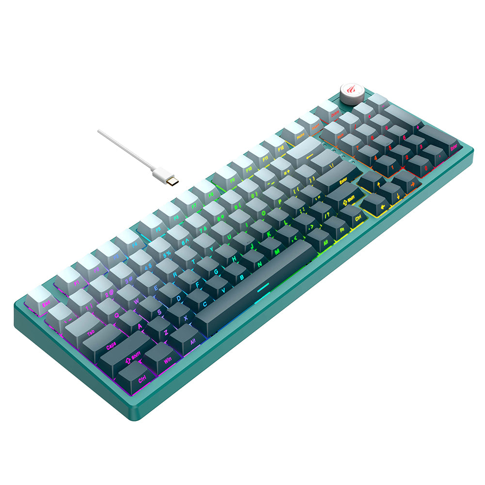 Klawiatura Gamingowa HAVIT KB899L, RGB, 1.8m, Biało-Zielona