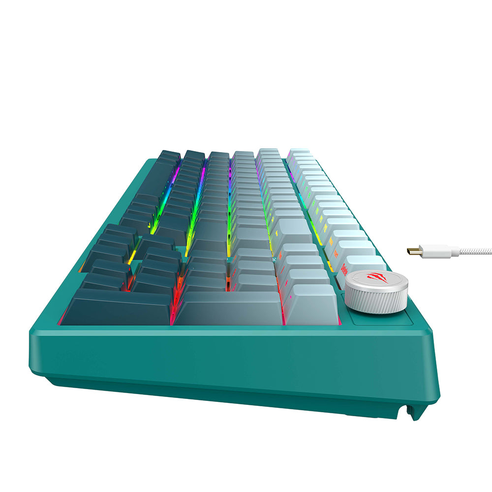 Klawiatura Gamingowa HAVIT KB899L, RGB, 1.8m, Biało-Zielona