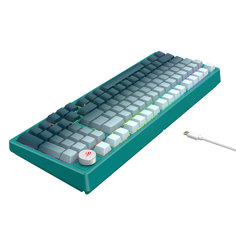 Klawiatura Gamingowa HAVIT KB899L, RGB, 1.8m, Biało-Zielona