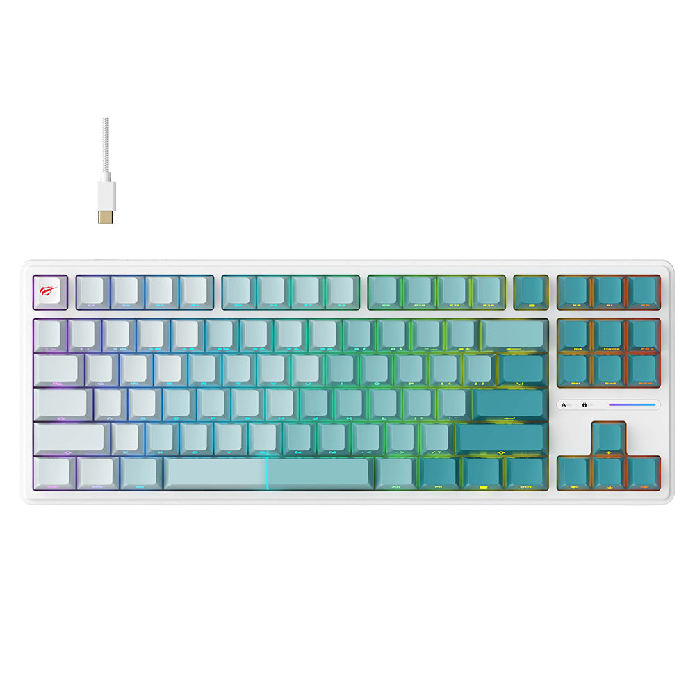 Klawiatura Gamingowa Przewodowa USB HAVIT KB901L, RGB, 1.8m, Biało-Zielona