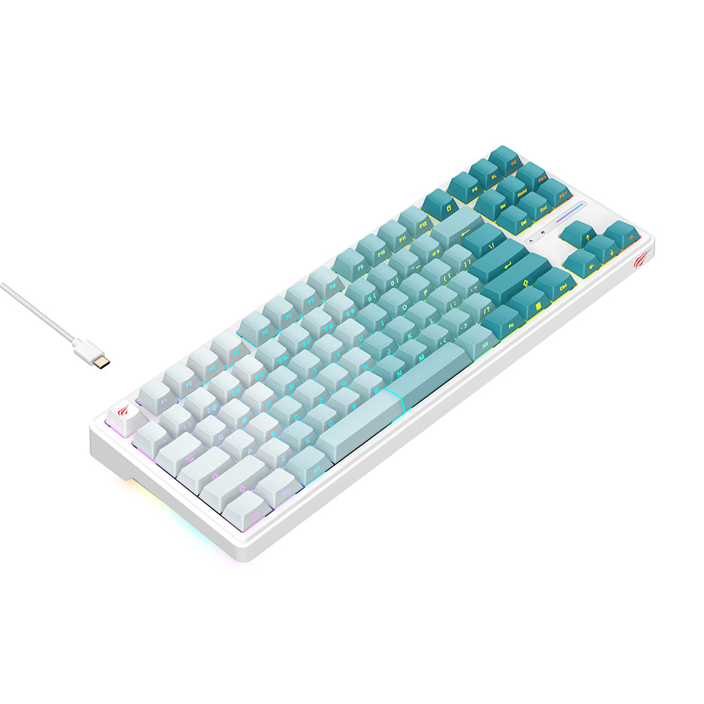 Klawiatura Gamingowa Przewodowa USB HAVIT KB901L, RGB, 1.8m, Biało-Zielona