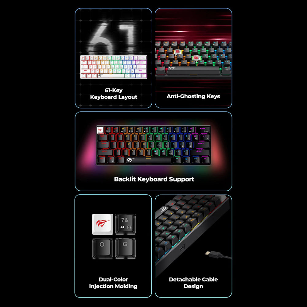 Klawiatura Gamingowa HAVIT KB903L, RGB, 1.8m, Czarna