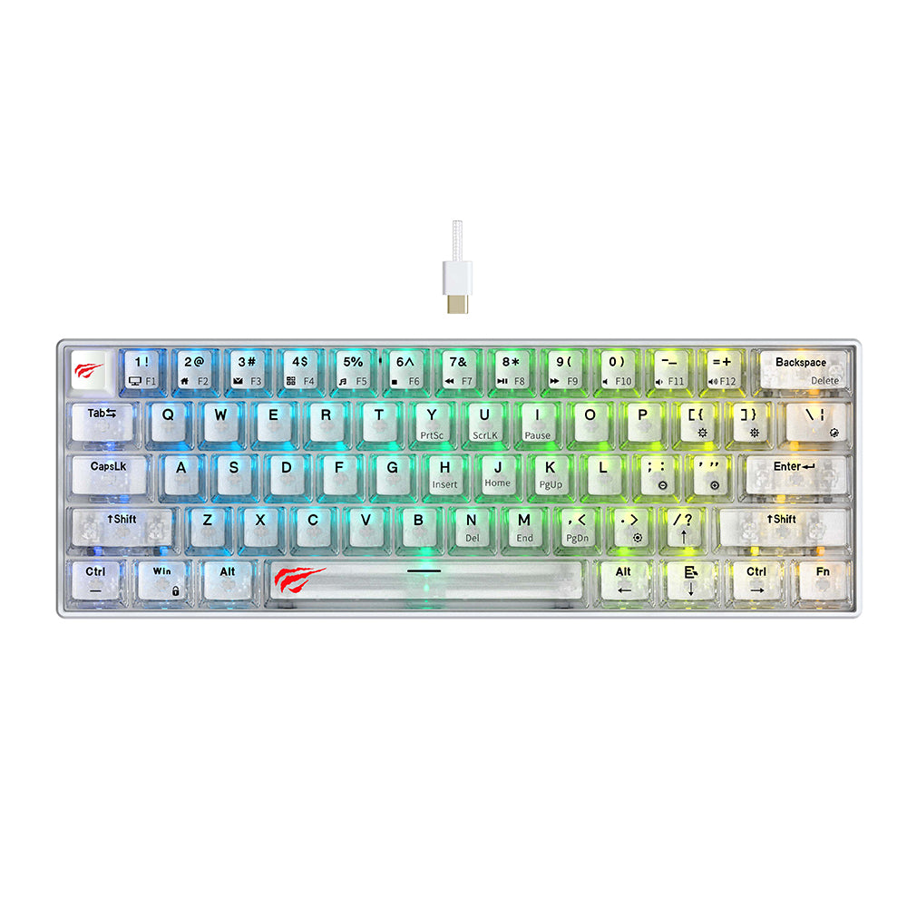 Klawiatura Gaming HAVIT KB903L, RGB, 1.8m, Przezroczysta Biała