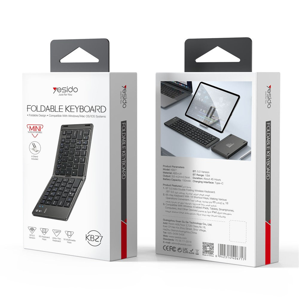 Klawiatura Składana Bluetooth Yesido KB27, Czarna