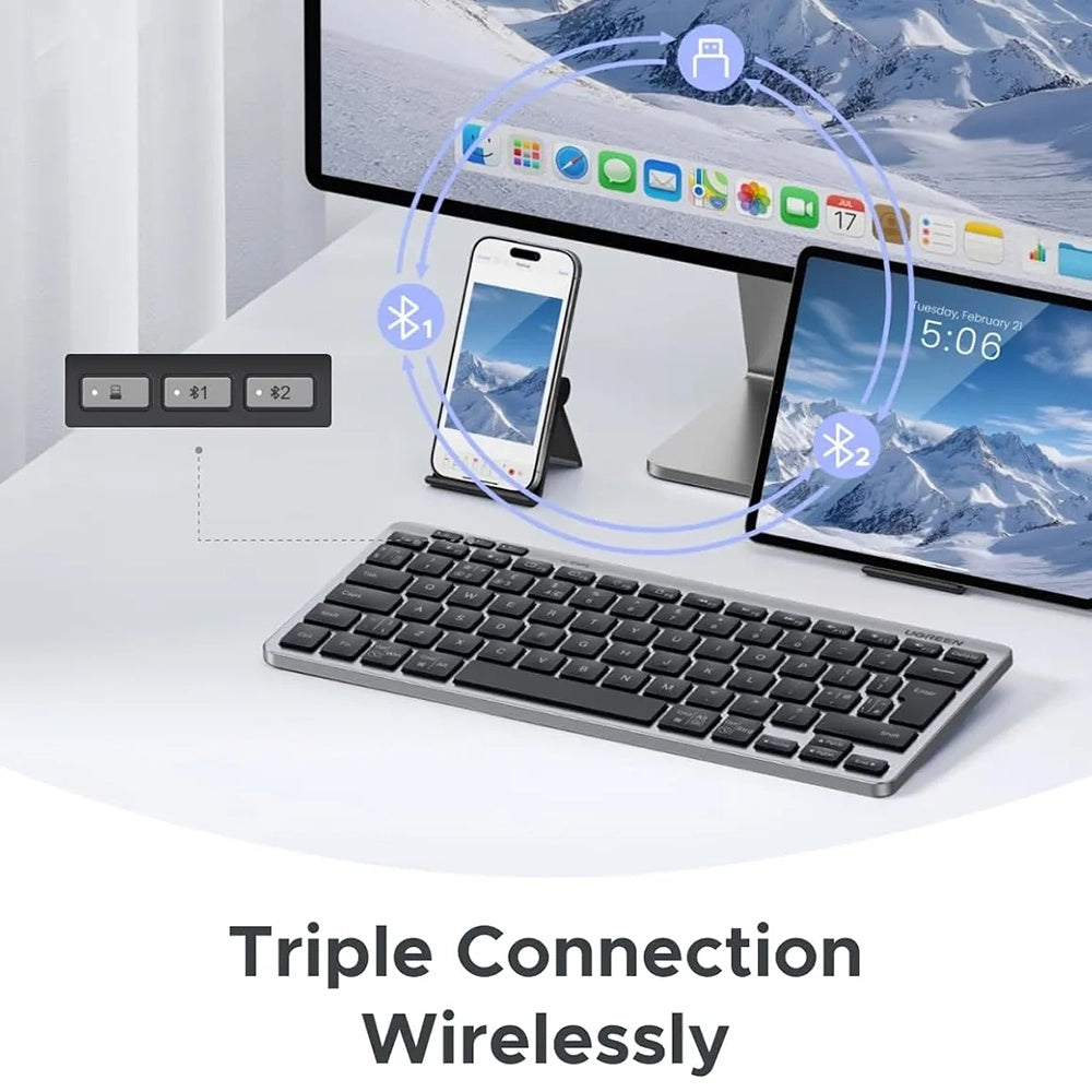 Klawiatura bezprzewodowa UGREEN 75049, BT / Wi-Fi, Czarna