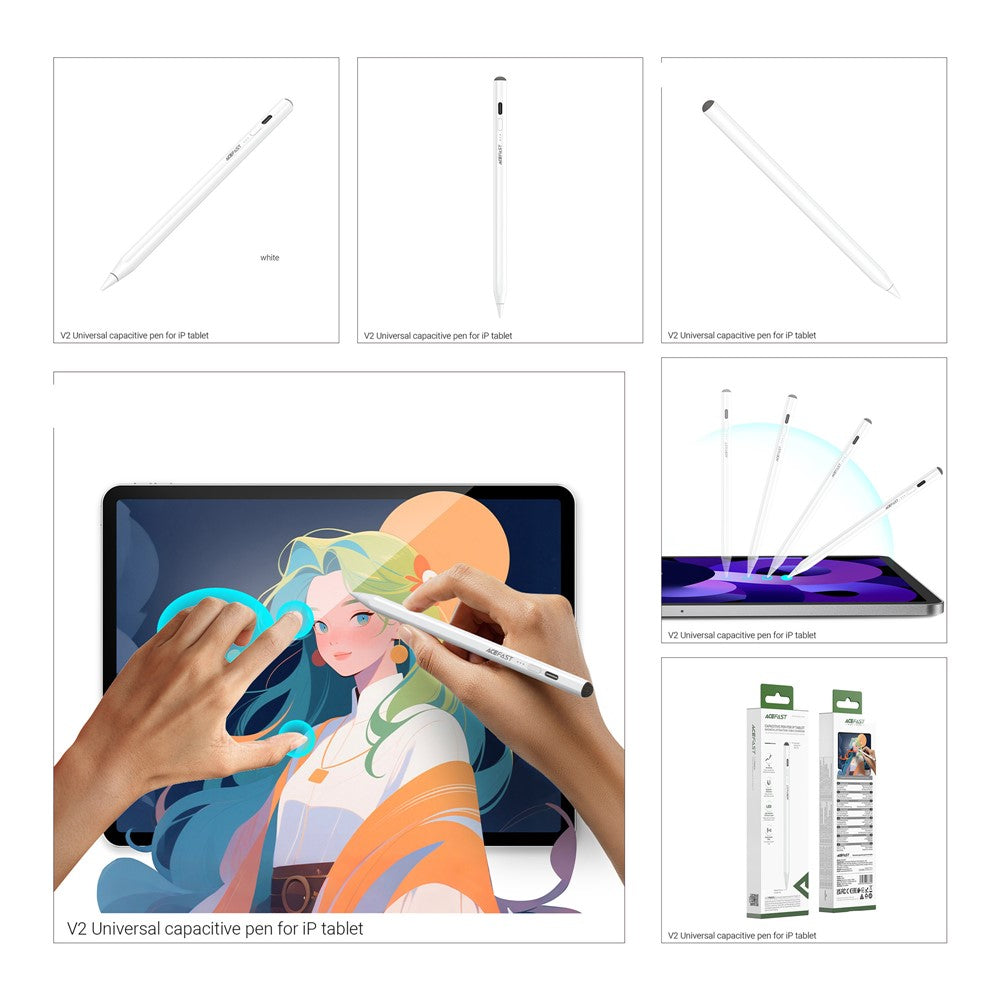 Touch Pen Acefast V2 dla Apple iPad, Wersja Aktywna, Biały