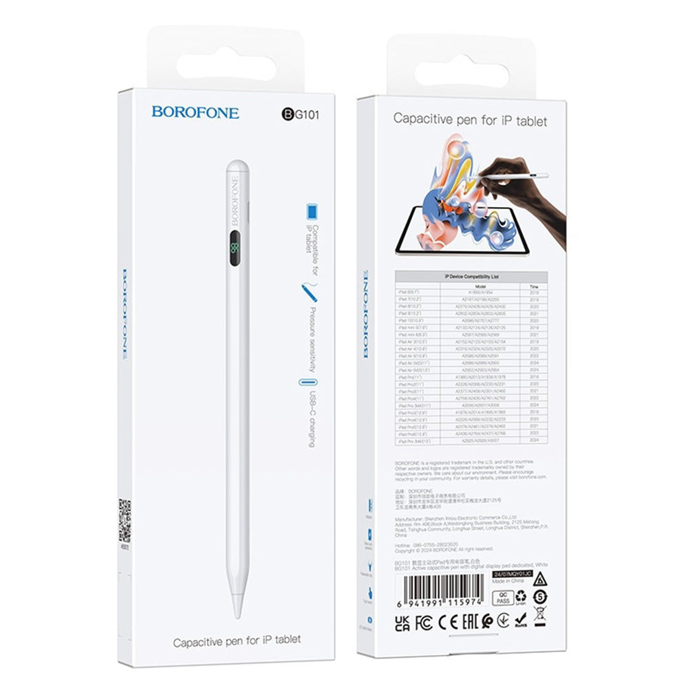 Touch Pen Borofone BG101 dla serii Apple iPad, Wersja Aktywna, Biały