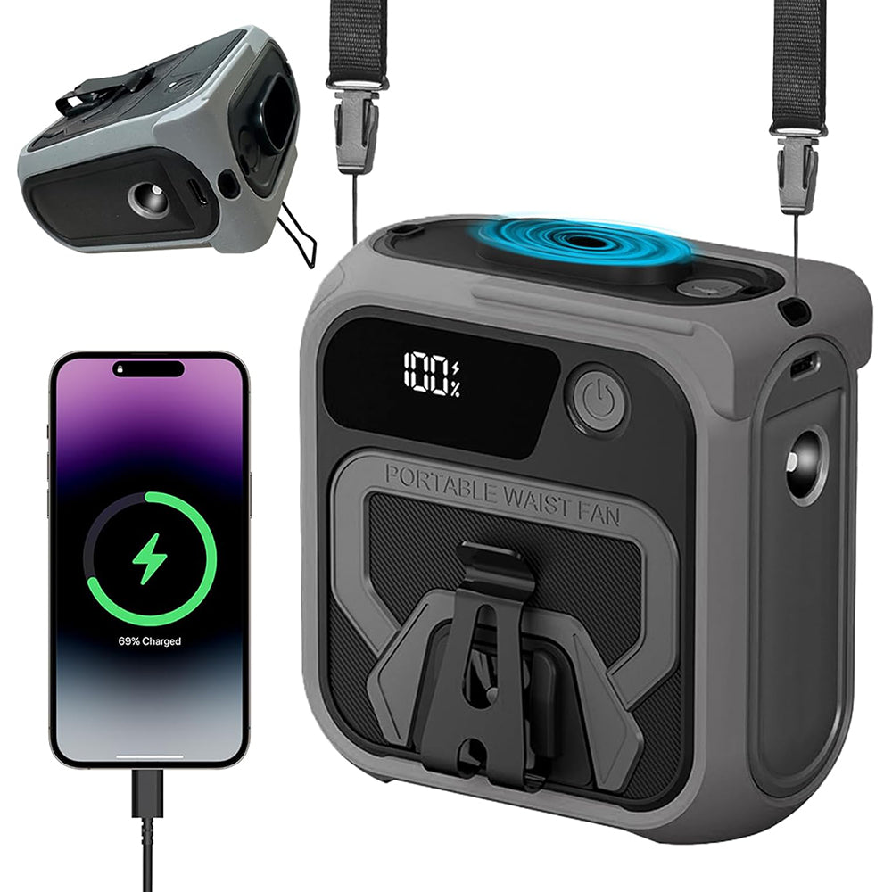 Wentylator przenośny Techsuit Z13 z zewnętrzną baterią 10000mAh, Szary