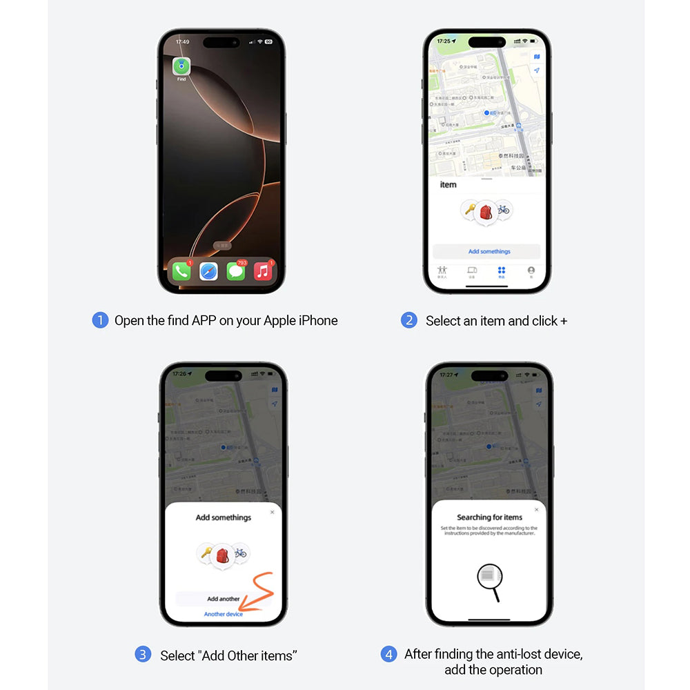 Acefast SmartTag S1 dla serii iOS, Zestaw 4 sztuki, Szary