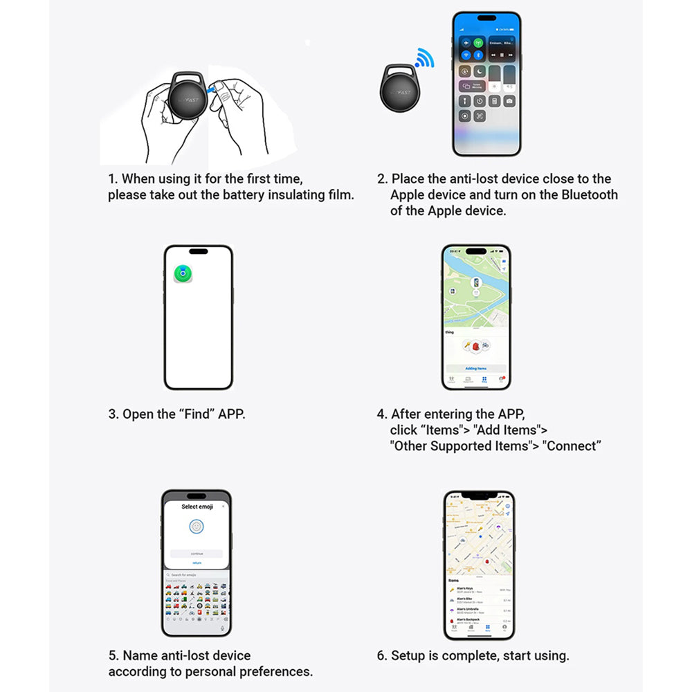 Acefast SmartTag S2 dla serii iOS, Czarny