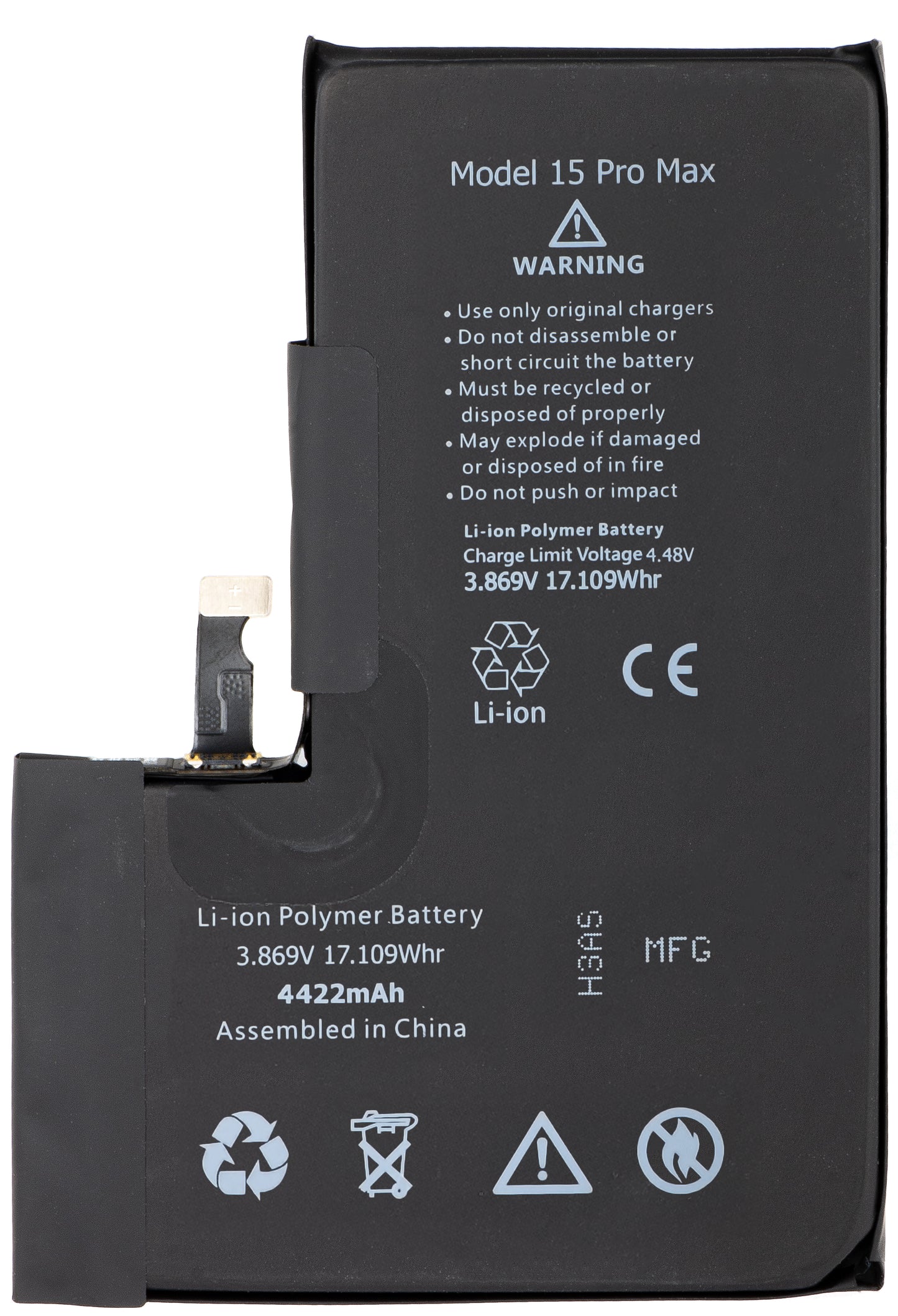Bateria Apple iPhone 15 Pro Max z zintegrowanym Flex BMS (nie wymaga lutowania styków)