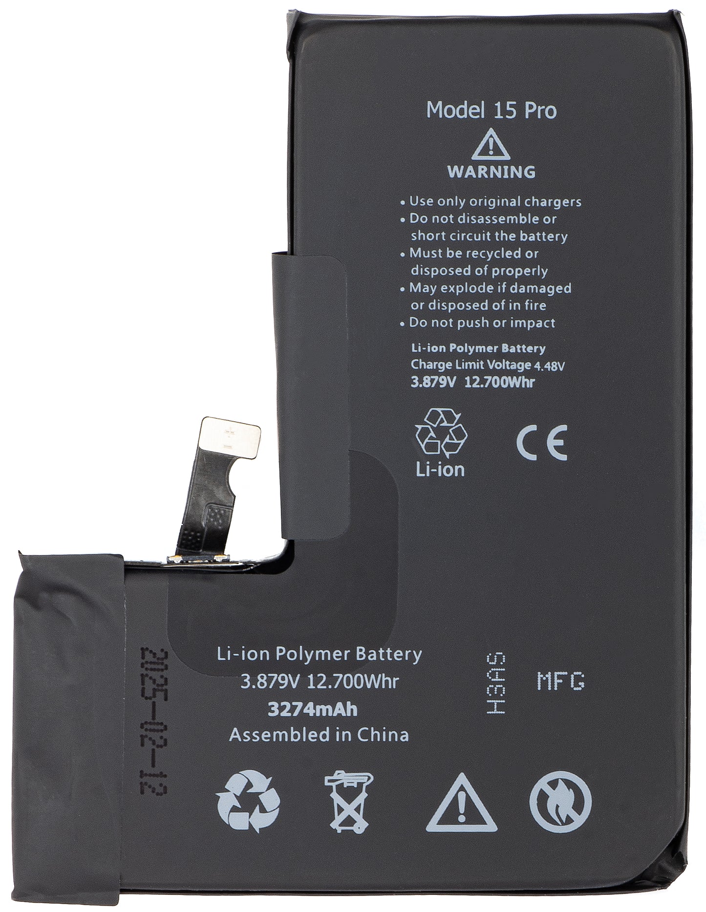 Bateria Apple iPhone 15 Pro, z integracją taśmy Flex BMS (nie wymaga lutowania styków)