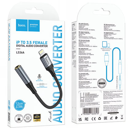 Adapter Audio Lightning - 3,5 mm HOCO LS36A, Szary