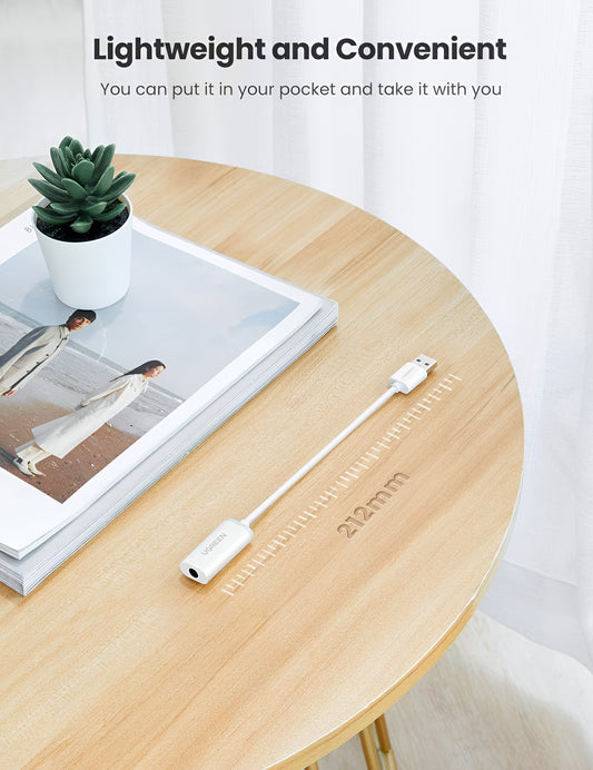 Adapter Audio UGREEN US206, USB-A - 3.5mm, Biały