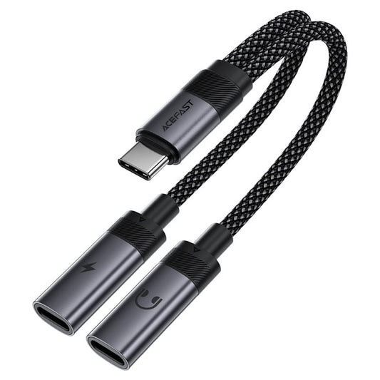 Adapter Audio USB-C - 2 x USB-C Acefast J14, Czarny