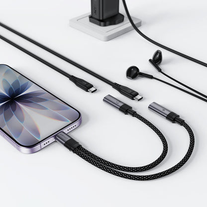 Adapter Audio USB-C - 2 x USB-C Acefast J14, Czarny