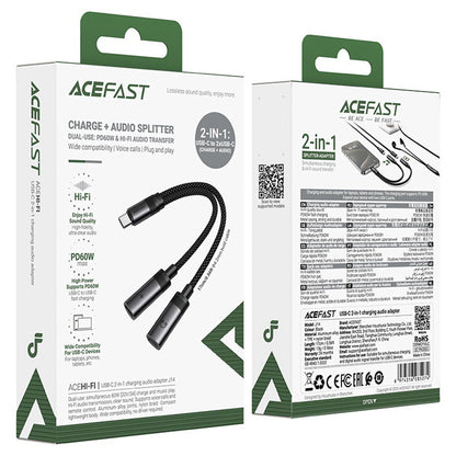 Adapter Audio USB-C - 2 x USB-C Acefast J14, Czarny