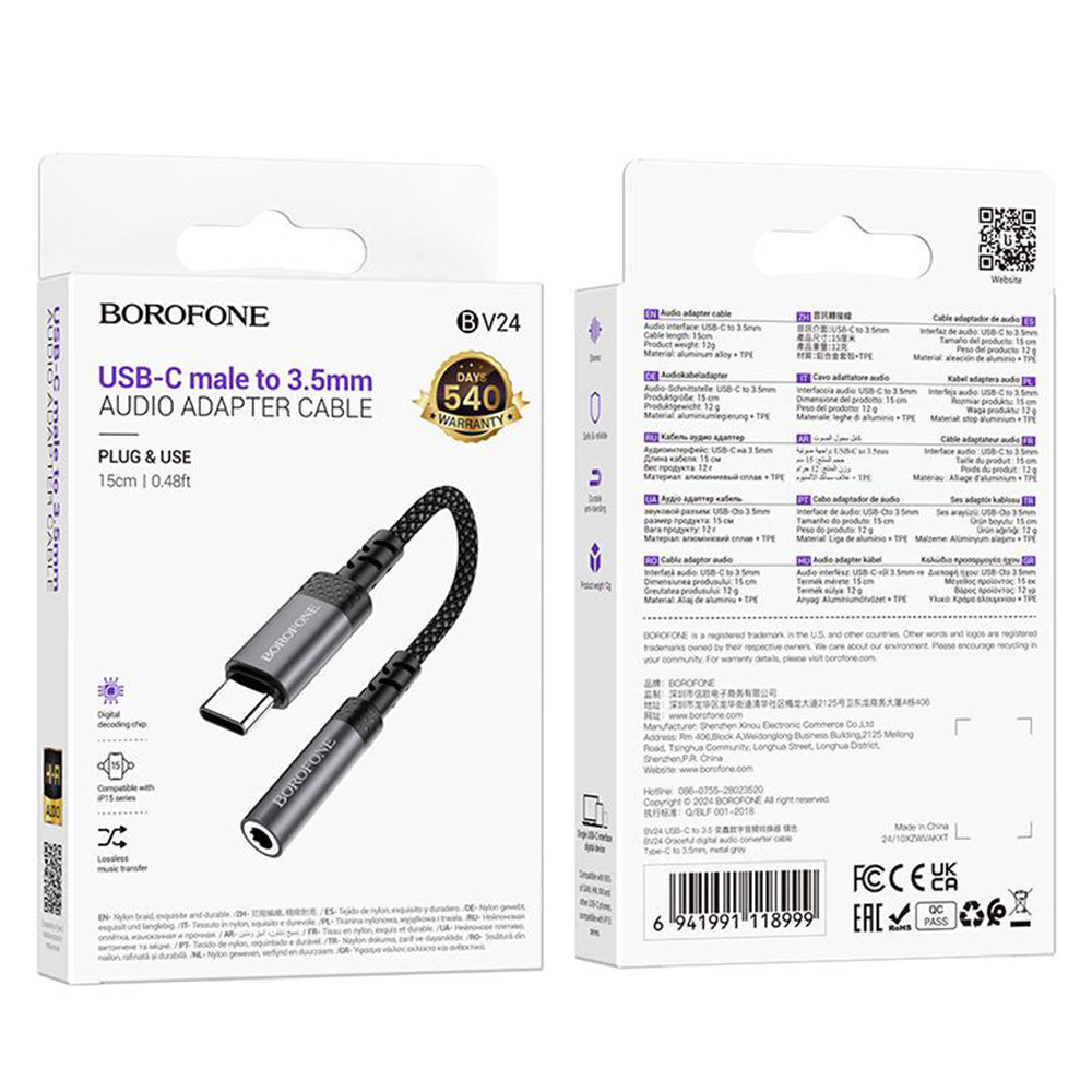 Adapter audio USB-C - 3,5 mm Borofone BV24, szary