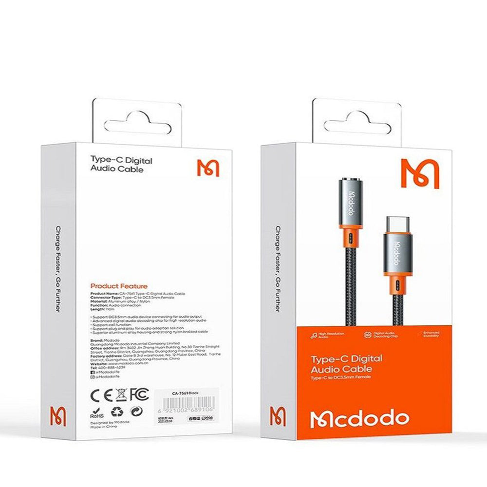 USB-C to 3.5mm McDodo CA-7561 Audio Adapter, Black