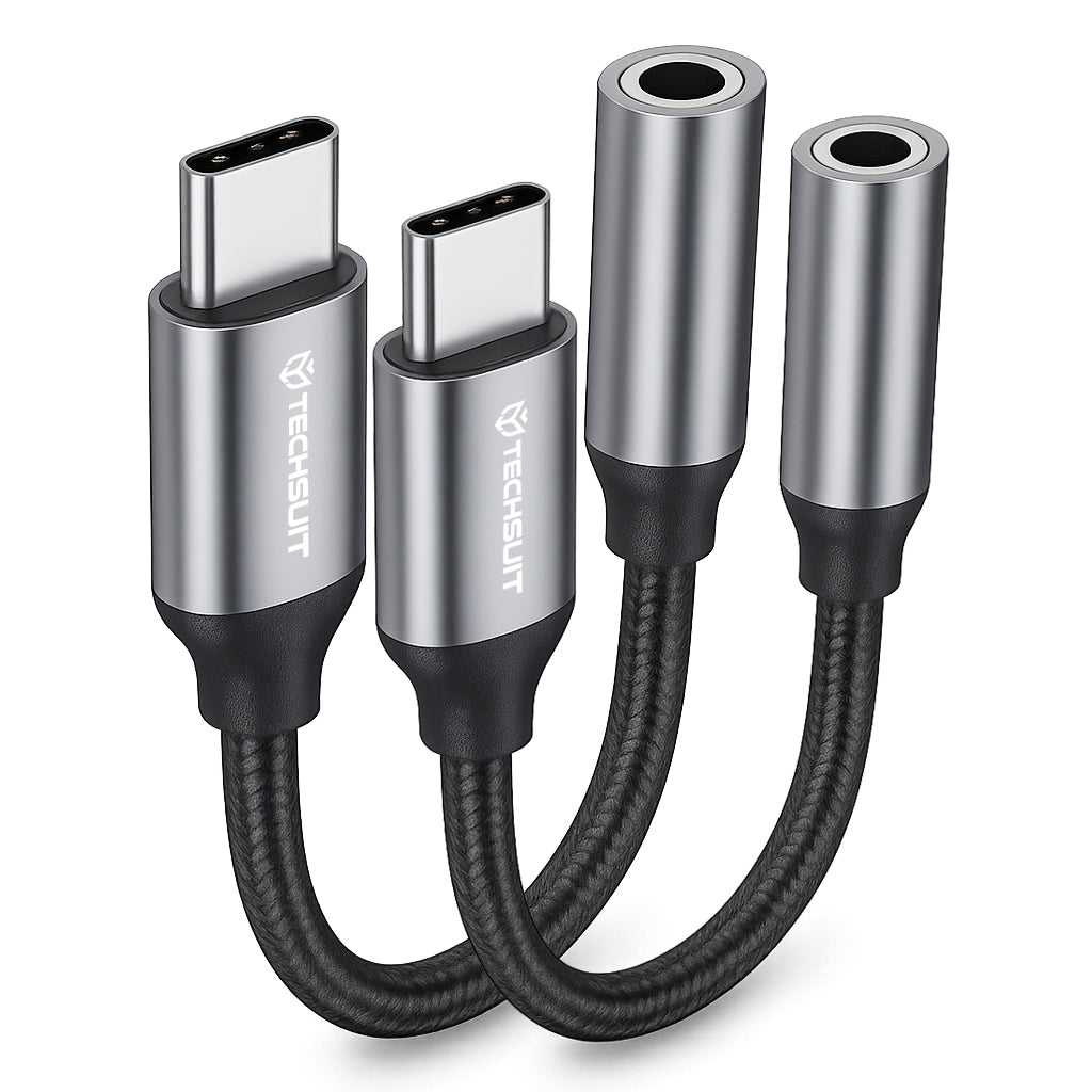 Adapter Audio USB-C - 3.5mm Techsuit AC12 FuseXound, Szary, Zestaw 2 sztuki