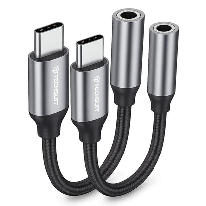 Adapter Audio USB-C - 3.5mm Techsuit AC12 FuseXound, Szary, Zestaw 2 sztuki