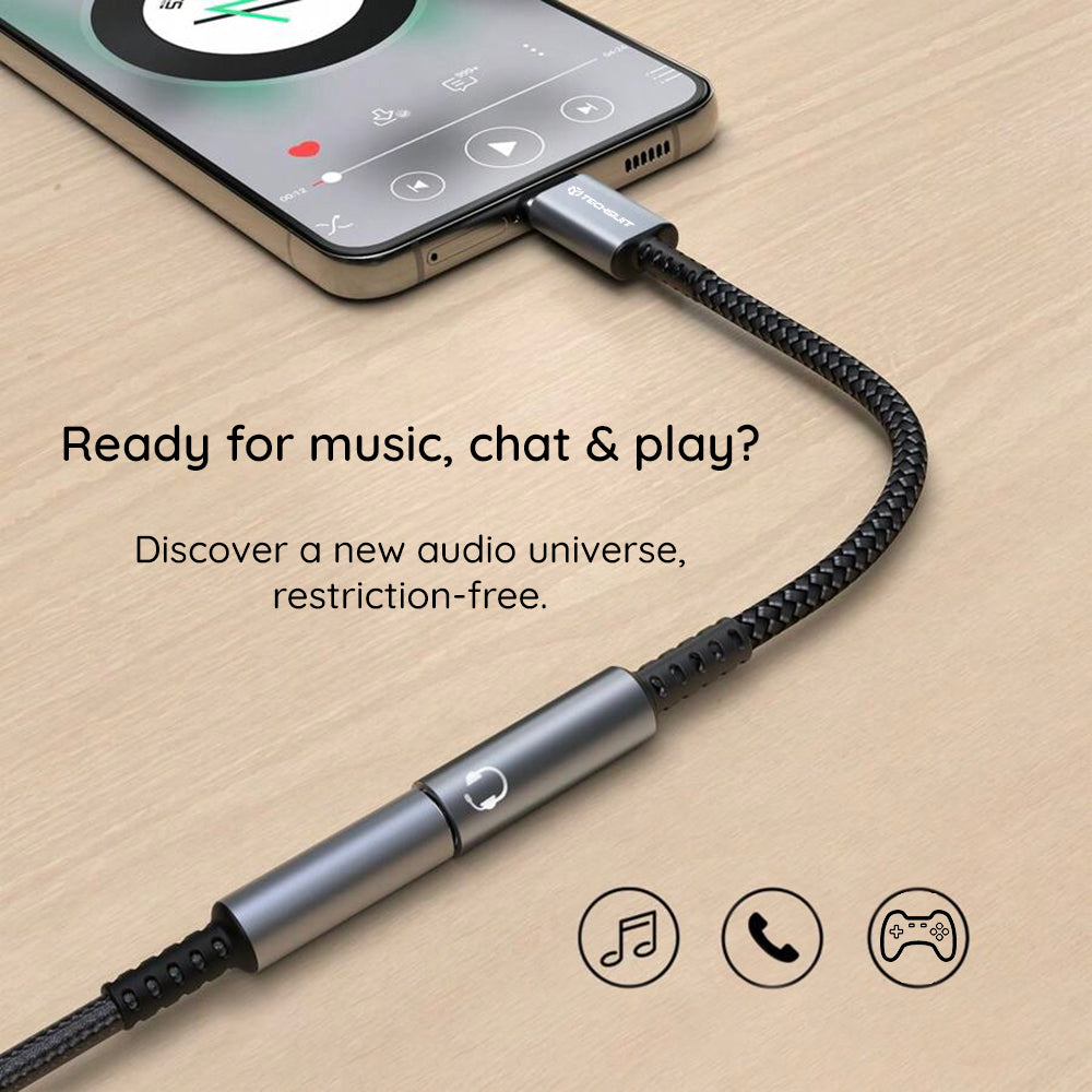 Adapter Audio USB-C - 3.5mm Techsuit AC14 SonicPiX, Szary