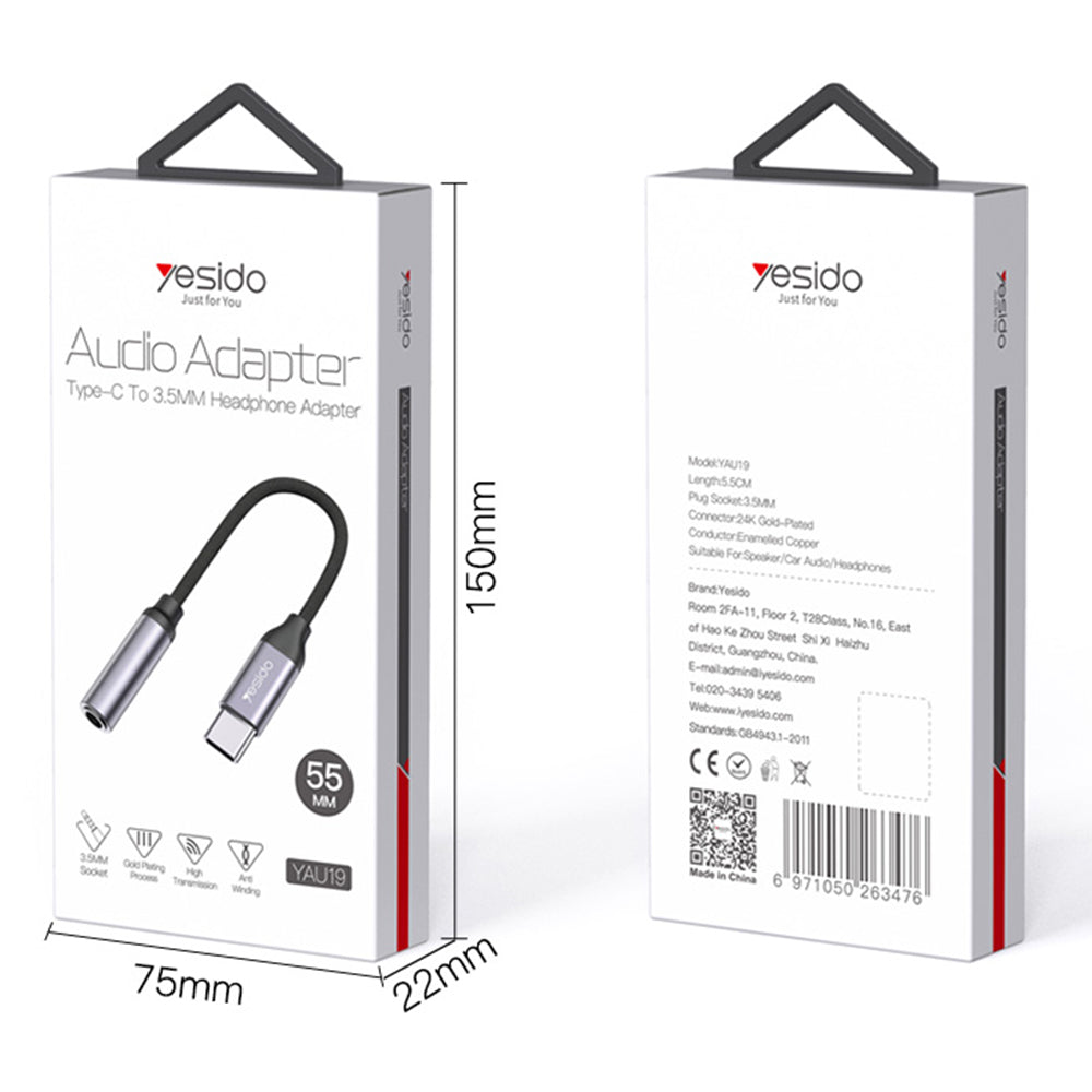 Adapter Audio USB-C - 3.5mm Yesido YAU19, Czarny