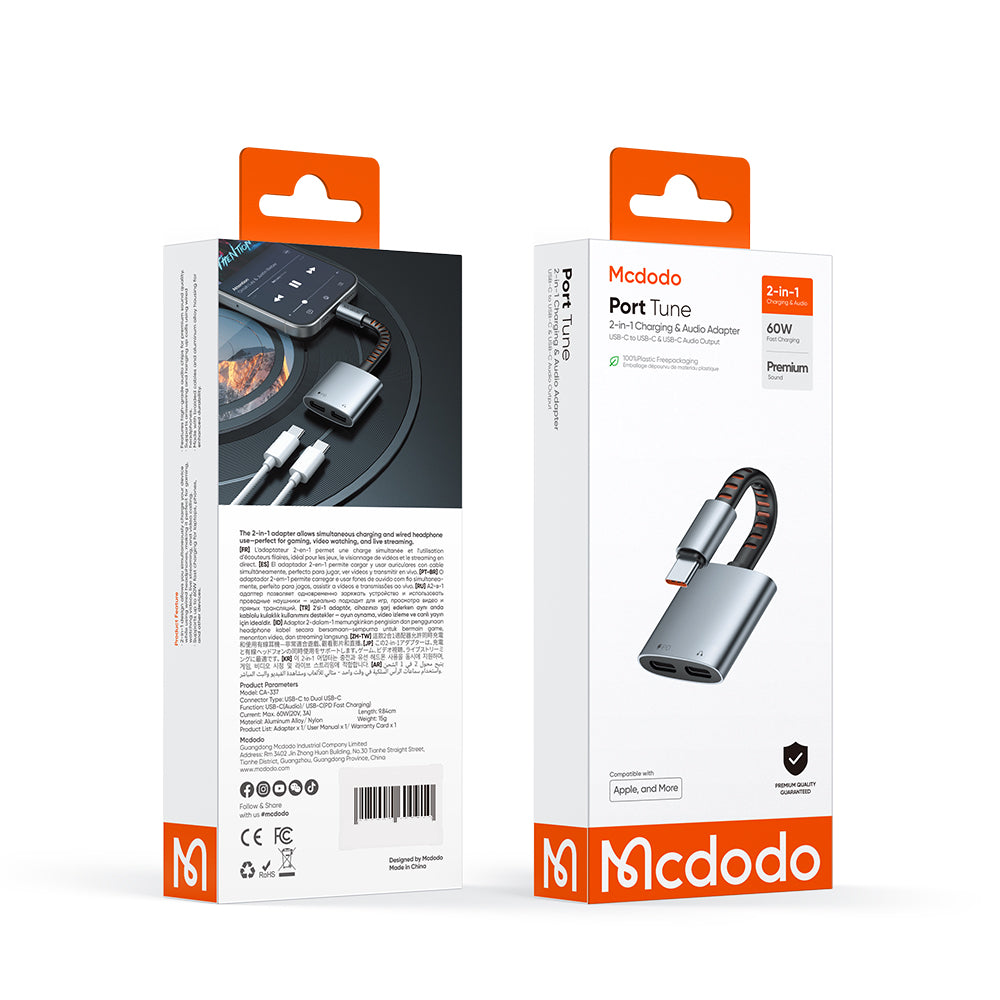 Adapter Audio USB-C - USB-C / USB-C McDodo CA-3370, Szary